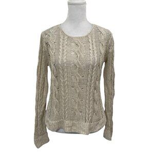 Garnet Hill Linen Blend Open-Knit Cable-Knit Pullover Sweater Beige size XS